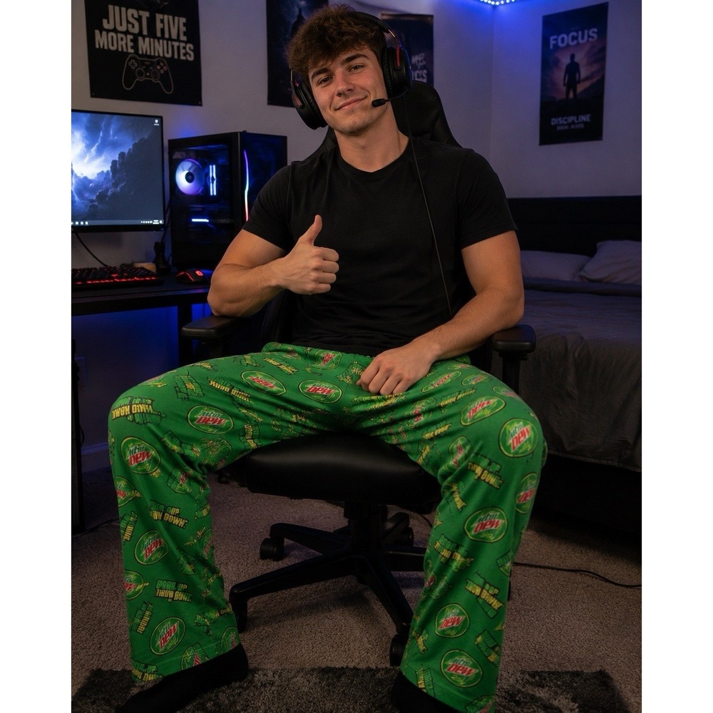 MOUNTAIN DEW VINTAGE Pajama Lounge Pants Green Print Men's Large-3194